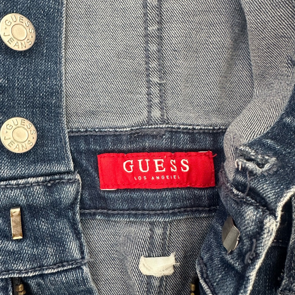 Guess Dark Blue Denim Button-Front Overalls - Picture 3 of 5